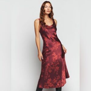 SOLD Reformation Bryn Silk Dress Burgundy Floral 0